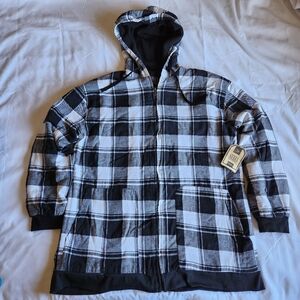 Sierra Pacific Fleece-lined Black White Flannel 2XLT Zip-up Hoodie Jacket NWT